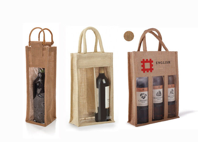 Wine Recycled Personalized Jute Tote Bags , Multifunctional Burlap Shopping Tote