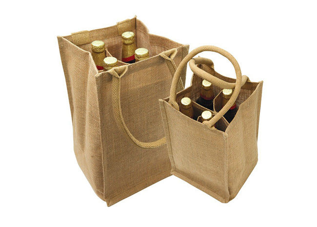 Wine Recycled Personalized Jute Tote Bags , Multifunctional Burlap Shopping Tote