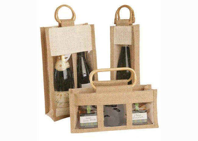 Wine Recycled Personalized Jute Tote Bags , Multifunctional Burlap Shopping Tote